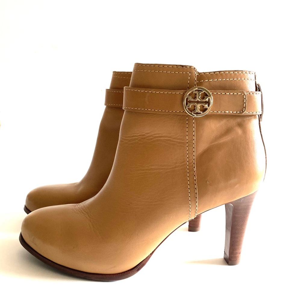Tory Burch Bristol Almond Flour Leather Ankle Boots Bootie SZ 7.5